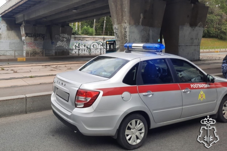 Петербургские росгвардейцы передали медикам гражданина, мешавшего проезду трамваев на проспекте Испытателей 